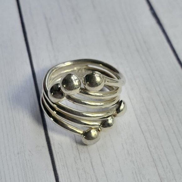 Sterling Silver Triple Layer Beaded Wrap Ring - Picture 2 of 15